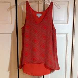Veronica M Orange and Tan Geometric Pattern Tank Top, S, NWOT